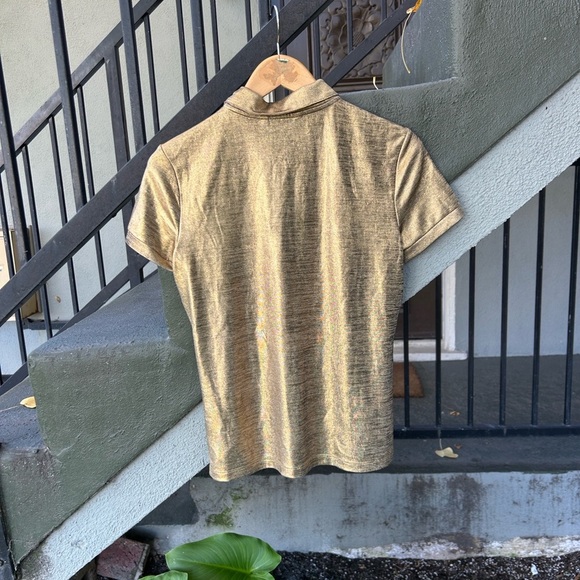 NWT Lauren Ralph Lauren Metallic Gold Polo Shirt Preppy Quiet Luxury Sz Small - Picture 5 of 5